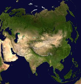 Satellite view of Asia.