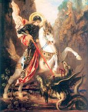 Saint George versus the dragon, Gustave Moreau, c.1880. This small one has the look of a griffin or a wyvern.