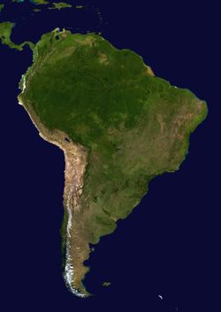 A satellite composite image of South America