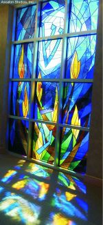 Abstract stained glass window for Beth El Congregation of Bethesda, Maryland by David Ascalon
